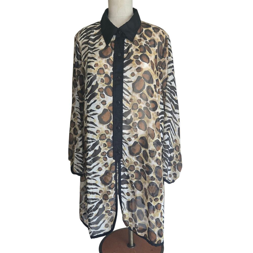 Dalin Sheer Long Blouse Size 1X Animal Print
